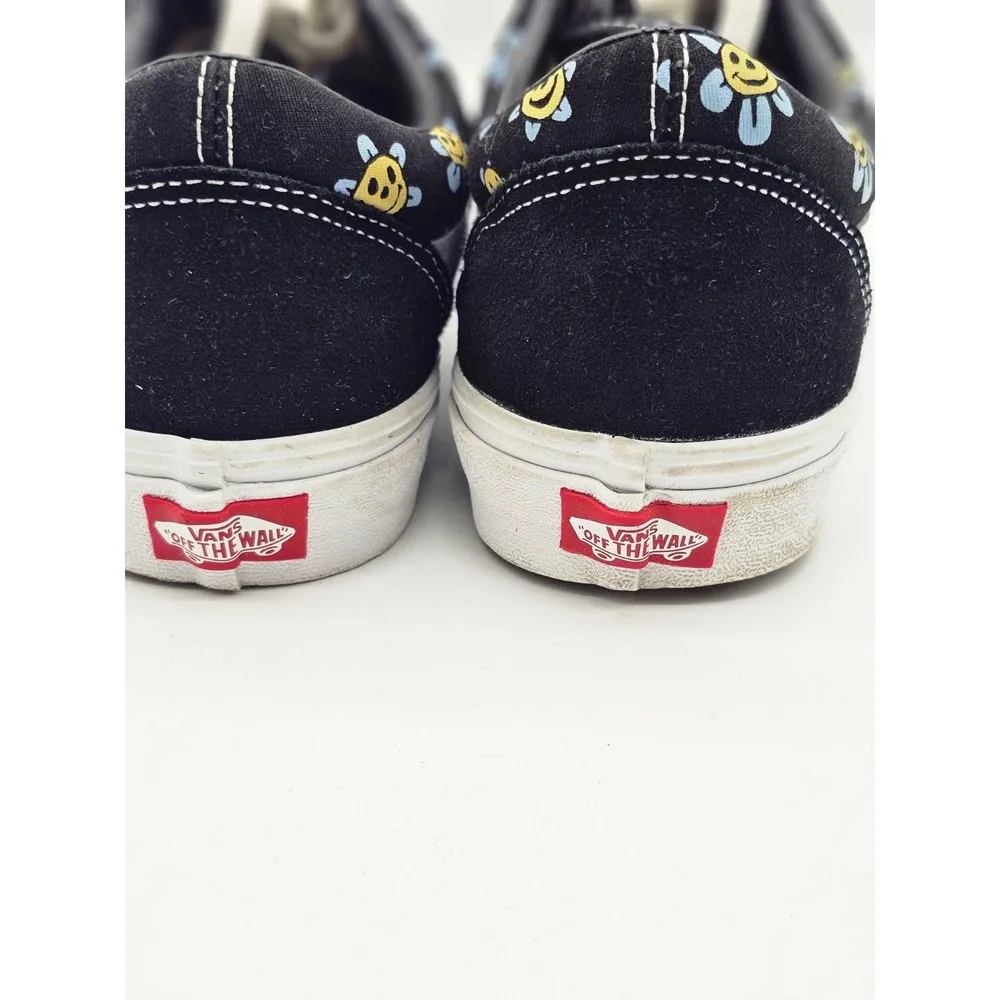 Vans Old Skool Sneakers Men 11.0 Women Black  Smiley Face Daisy Floral Print